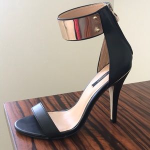 Black/Gold open toe ankle strap Forever21 heels